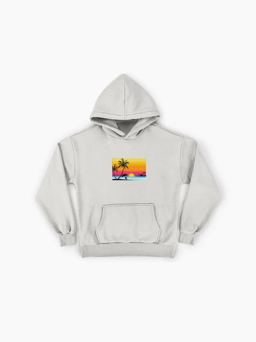 Cartoon Beach Sunset Hoodie - Premium Oversized Coconut Tree Design