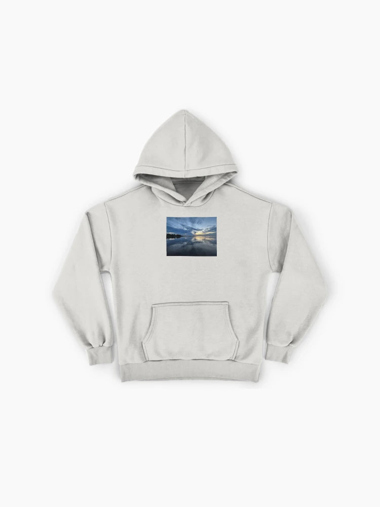 Serene Lakeside Sunset Hoodie - Calm Water Landscape Oversized Top