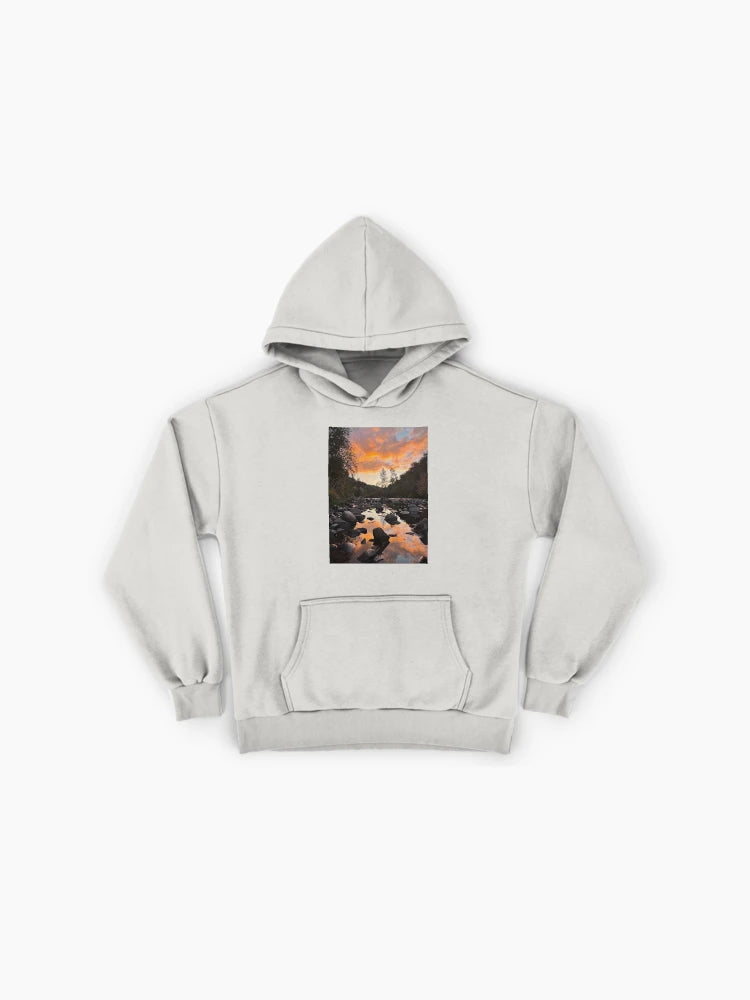 Sunset at the River Hoodie - Serene Waterside Oversized Pullover