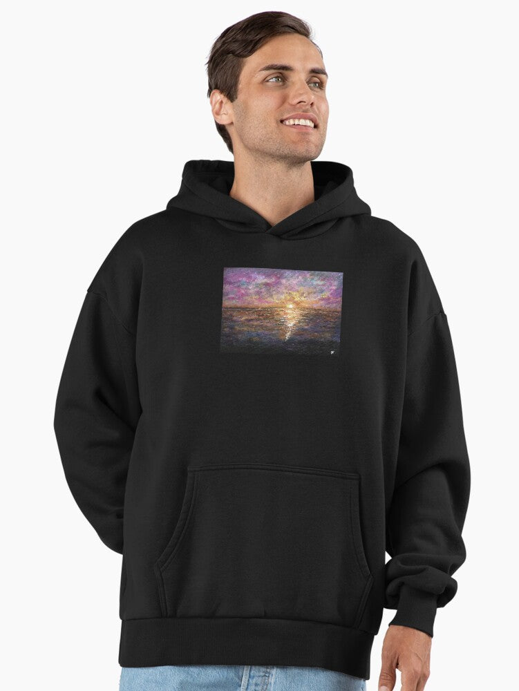 Pure Sunset Graphic Hoodie - Premium Oversized Heavyweight Fleece Black