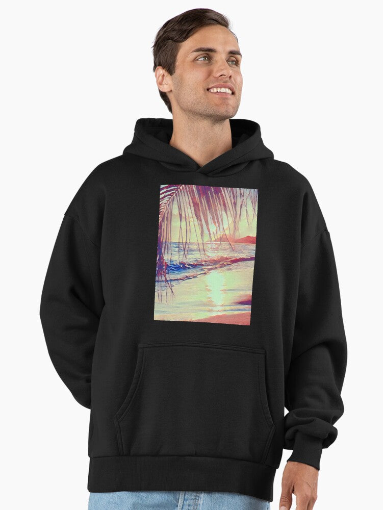 Galathi Sunset Painting Hoodie - Artistic Coastal Oversized Apparel Black