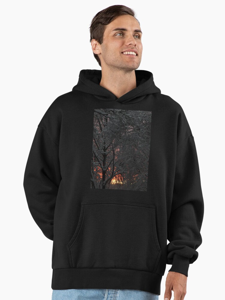 Snow Covered Sunset Winter Premium Oversized Hoodie Black