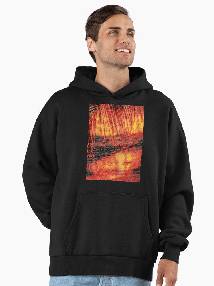 Galathi Sunset Beach Flames Hoodie - Premium Oversized Streetwear Black