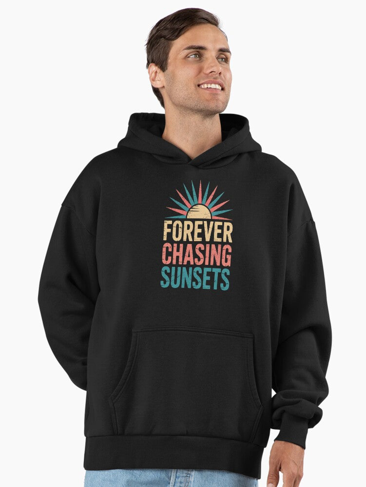 Summer Vacation Sunset Hoodie - Premium Oversized Tropical Travel Black