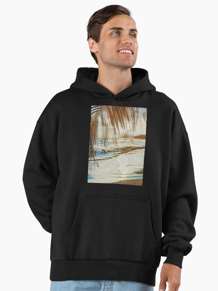 Galathi Sunset Beach Brown Hoodie - Premium Oversized Earth Tone Art Black