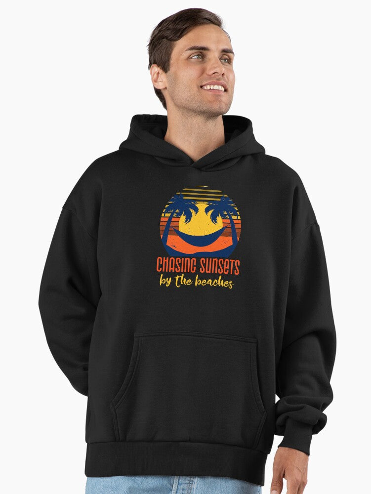 Chasing Sunsets Minimalist Premium Oversized Hoodie Black