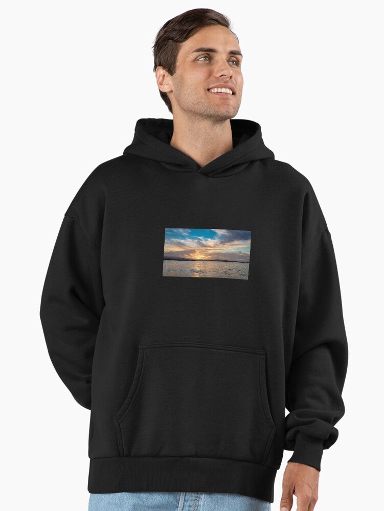 Universal Sunsets Sunrises Hoodie - Essential Scenery Oversized Top Black
