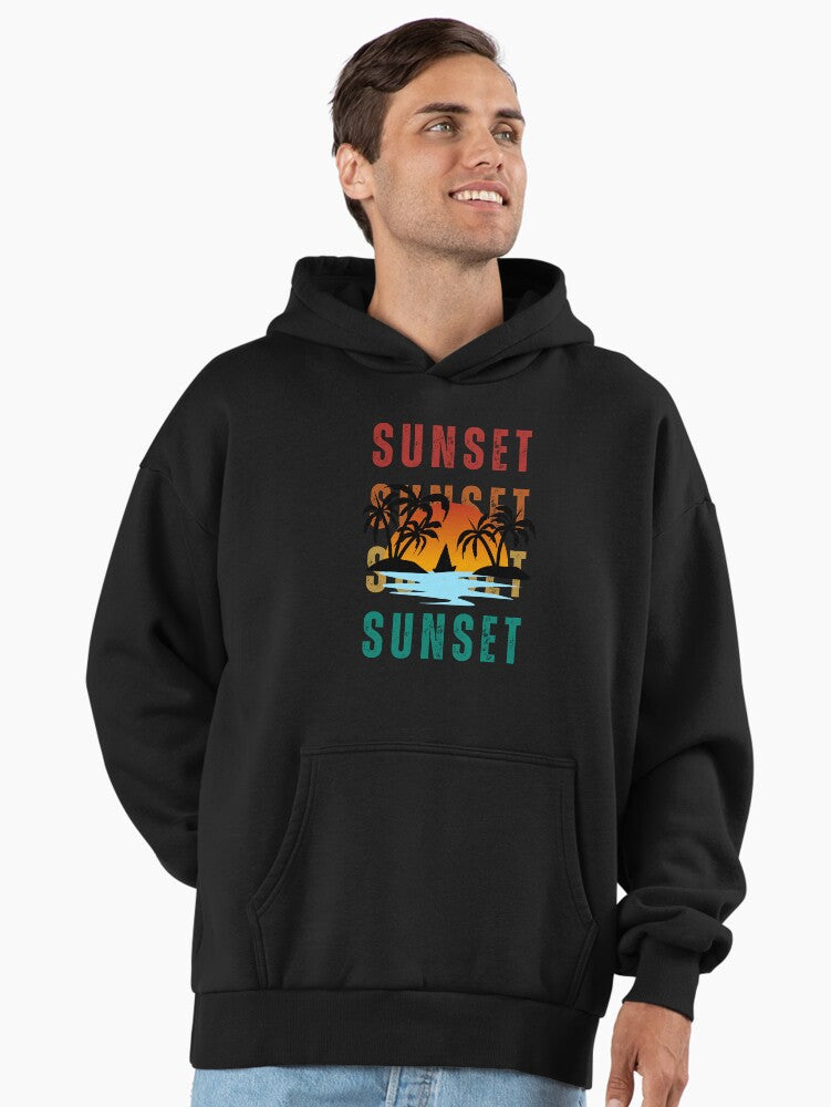 Warm Glow Sunset Hoodie - Premium Oversized High-Quality Pullover Black