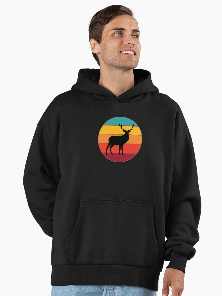 Funny Deer Sunset Hoodie - Premium Oversized Wildlife Gift Pullover Black