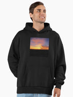 Splash Ocean Sunset Hoodie - Dynamic Water Art Oversized Pullover Black