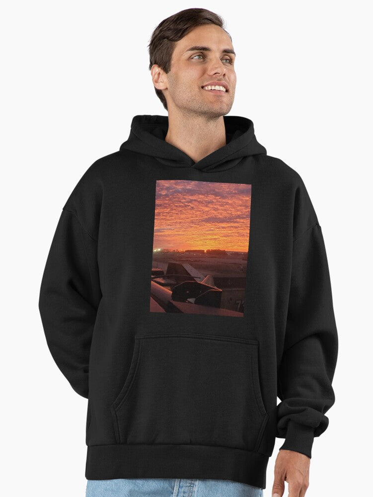 Vintage Sunset Shirt Hoodie - Premium Oversized Retro Summer Style Black