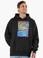 Galathi Sunset Beach Blues Hoodie - Premium Oversized Coastal Design Black