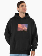 Pink Clouds At Dusk Hoodie - Premium Oversized Dreamy Evening Art Black