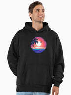 Tropical Beach Sunset Premium Oversized Hoodie Black