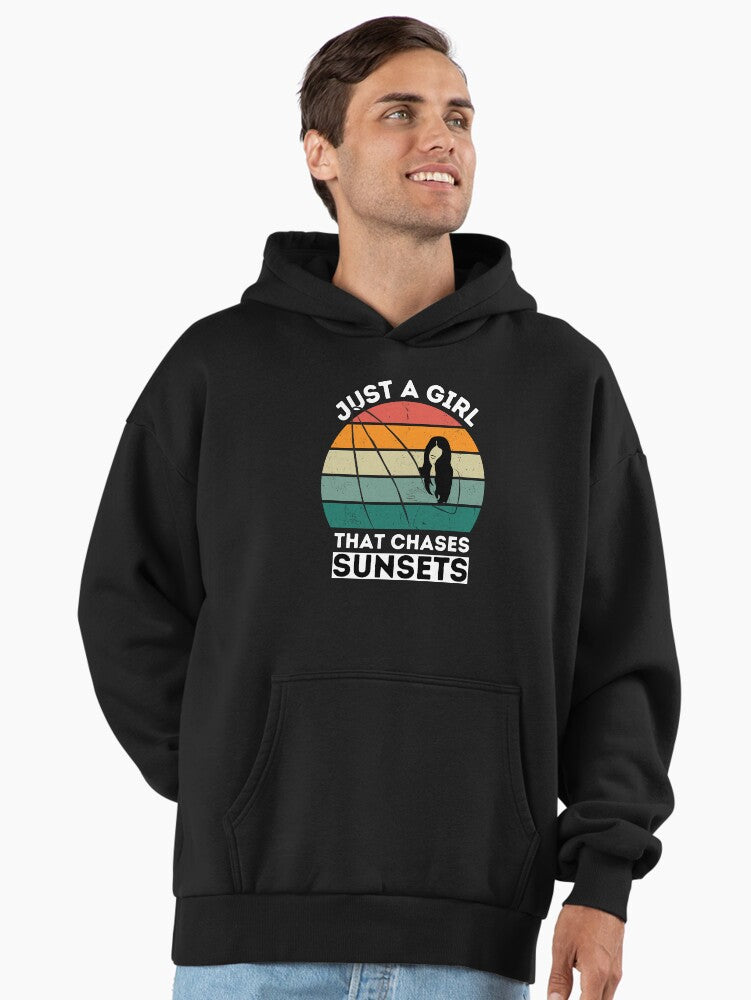Just A Girl Chasing Sunsets Travel Hoodie Black