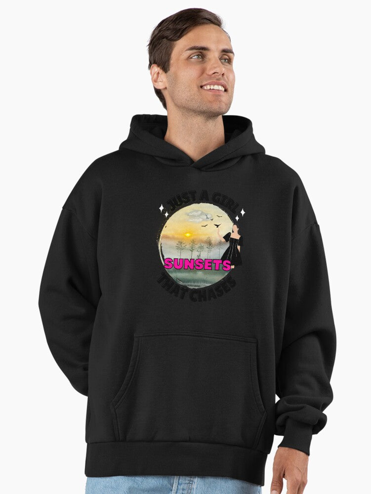 Just A Girl Chasing Sunsets Graphic Hoodie Black