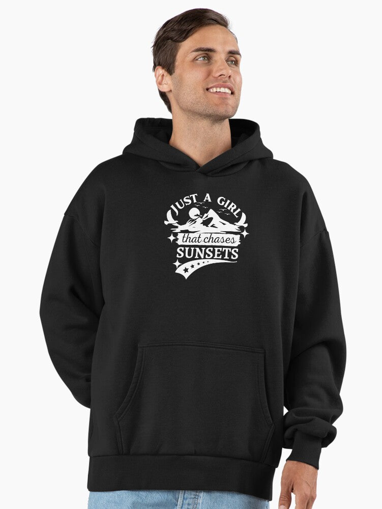 Girl Who Chases Sunsets Hoodie - Trendy Wanderlust Oversized Wear Black