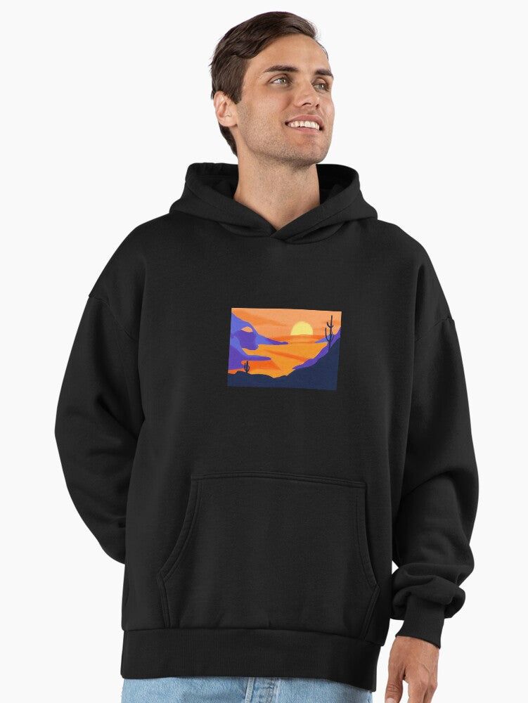 Classic Sunset Horizon Hoodie - Essential Premium Oversized Fleece Black
