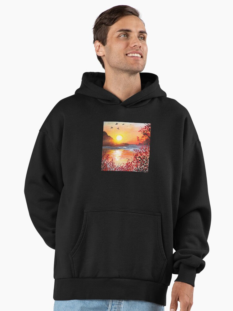 Beach Sunset Paradise Hoodie - Premium Oversized Coastal Living Art Black