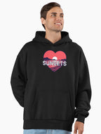 Heart Sunsets Graphic Premium Oversized Hoodie Black
