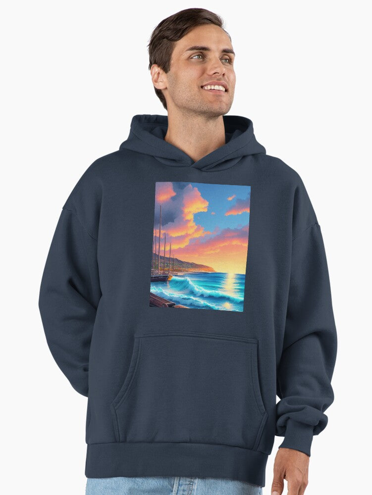 Tropical Sunset Horizon Hoodie - Premium Oversized Exotic Beach Wear Midnight Navy