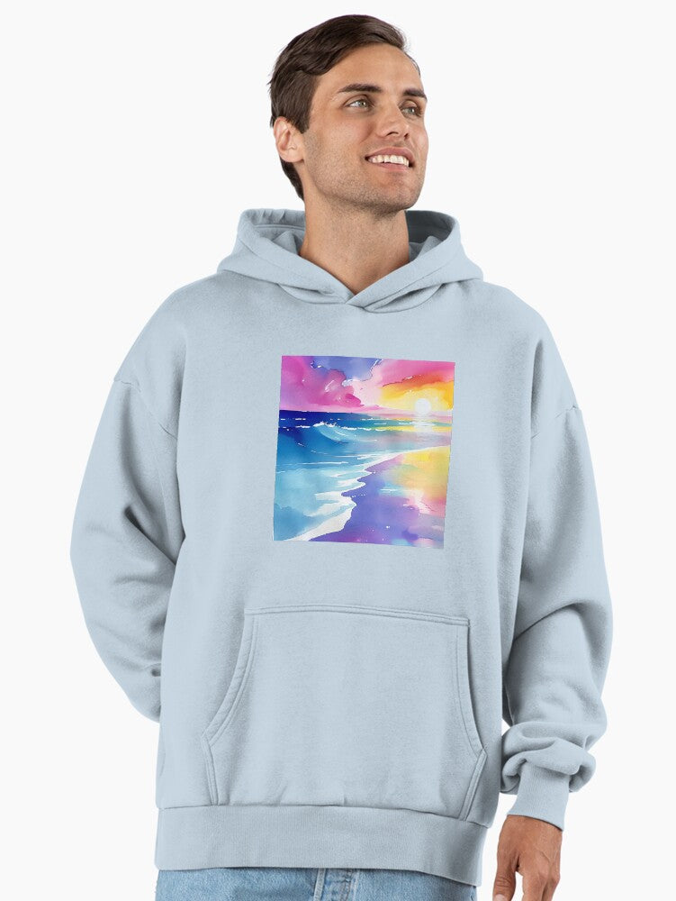 Peaceful Sunset Hoodie - Serene Evening Sky Premium Oversized Wear Stonewash Denim