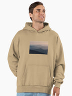 Caliente Ridge Sunset Hoodie - Premium Oversized Mountain View Art Tan