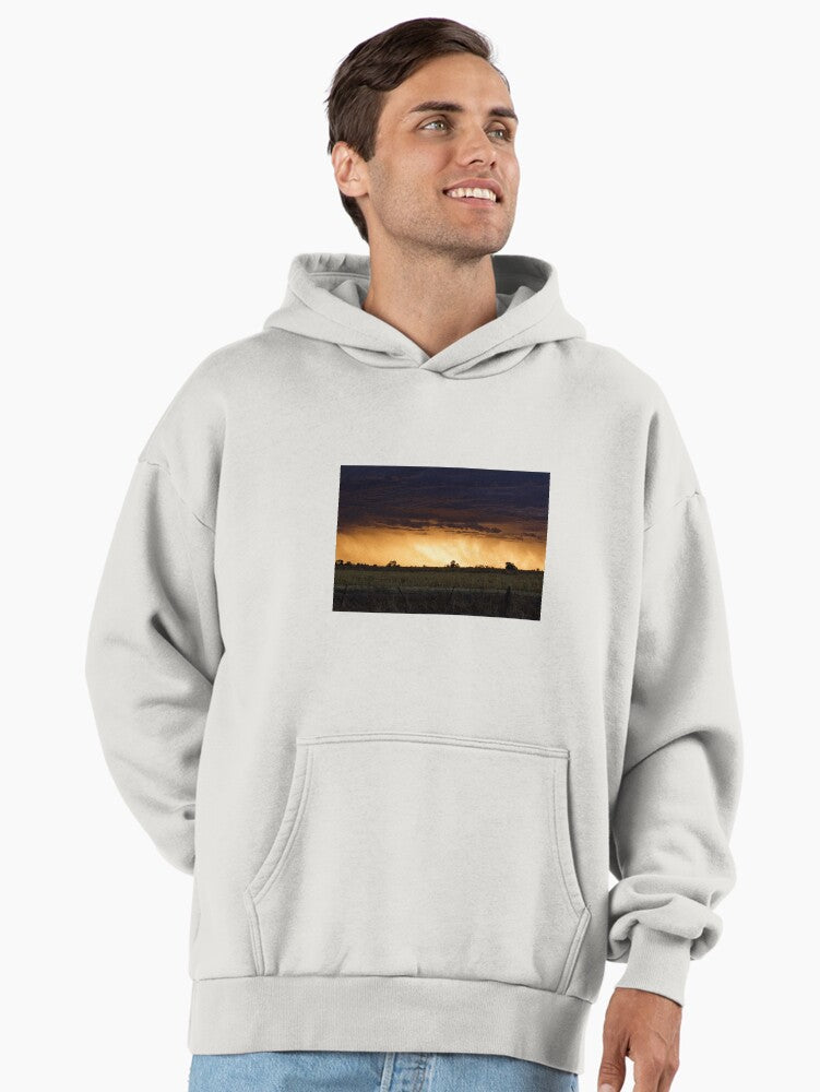 Stormy Sunset Sky Hoodie - Moody Atmospheric Premium Oversized Top Bone