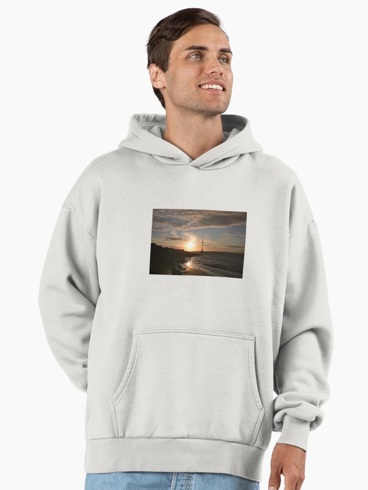 River Mersey Sunset Hoodie - Premium Oversized England Landmark Art Bone