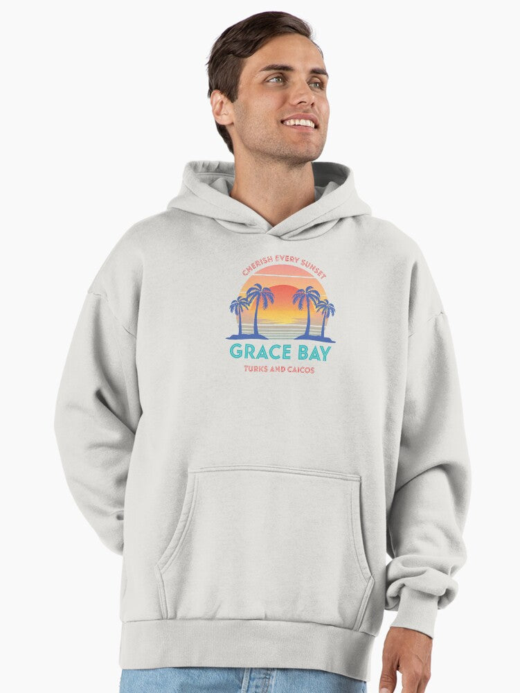 Grace Bay Beach Sunset Hoodie - Premium Oversized Turks and Caicos Bone