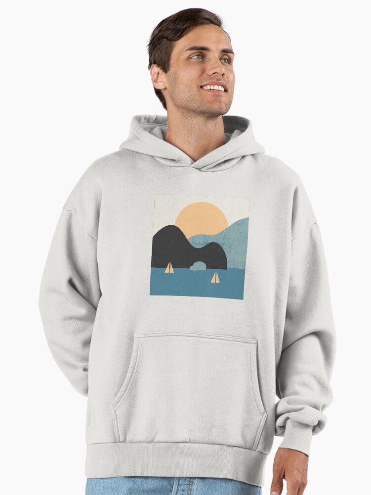 Scenic Sunset Painting Hoodie - Premium Oversized Creative Art Top Bone