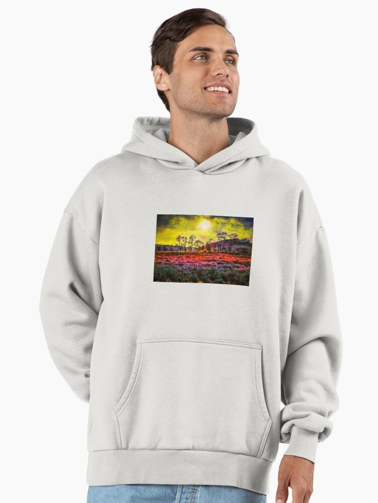 Strawberry Fields Sunset Hoodie - Premium Oversized Dreamy Pastel Art Bone
