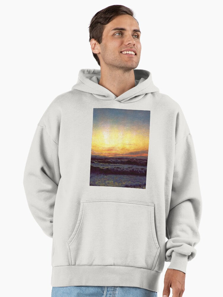 Fine Art Sunset Print Hoodie - Premium Oversized Creative Apparel Bone