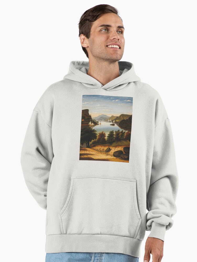 Hand-Painted Sunset Hoodie - Premium Oversized Gallery Style Print Bone