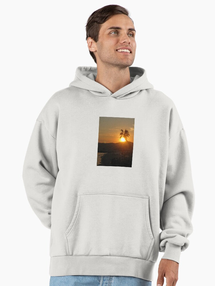 Sunset Over The Coast Hoodie - Premium Oversized Nautical Beach Top Bone