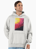Cattail Sunset Nature Hoodie - Premium Oversized Serene Marshland Art Bone