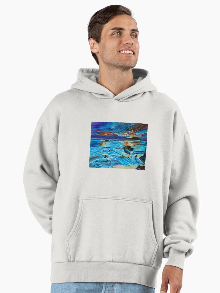 Tropical Island Sunset Hoodie - Premium Oversized Vacation Style Wear Bone