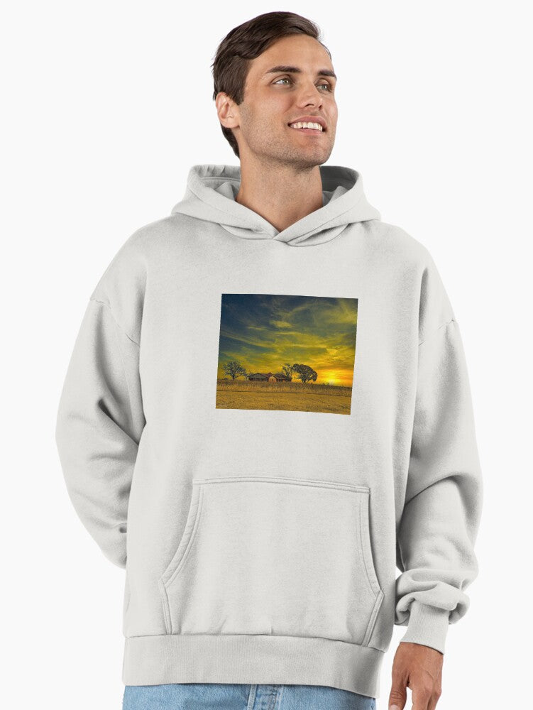 Scenic Sunset Landscape Hoodie - Nature Inspired Premium Outerwear Bone