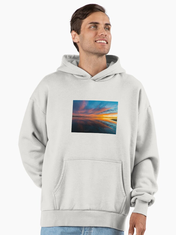 Epic Sunset Vista Hoodie - Bold Landscape Photography Oversized Top Bone