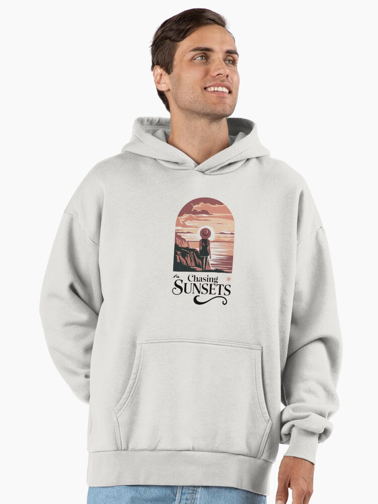 Retro Surf Beach Sunset Hoodie - Oversized Vintage Boho Travel Wear Bone