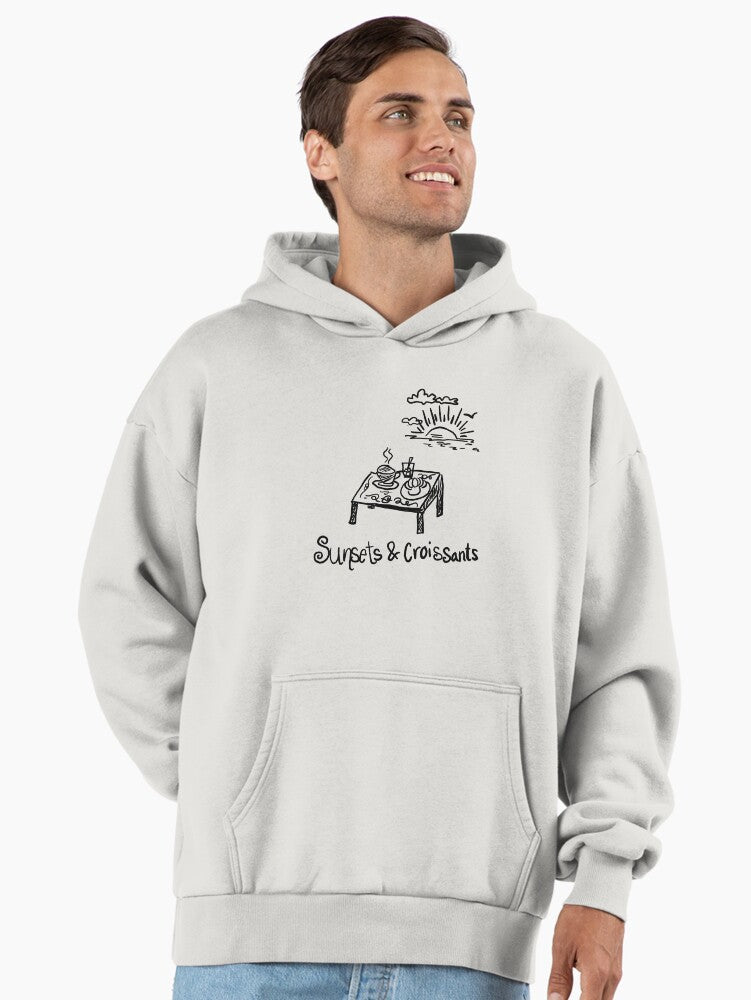 Sunsets And Croissants Foodie Premium Oversized Hoodie Bone