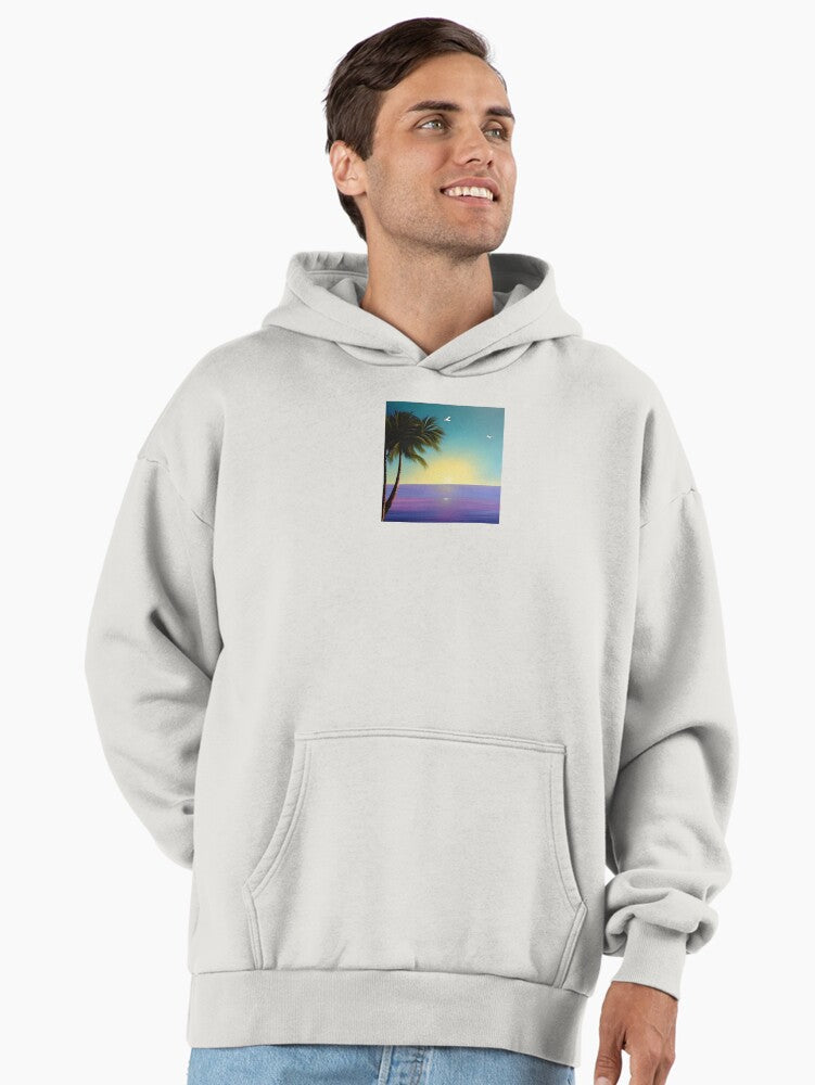 Vibrant Tropical Sunset Hoodie - Premium Oversized Breathable Fabric Bone