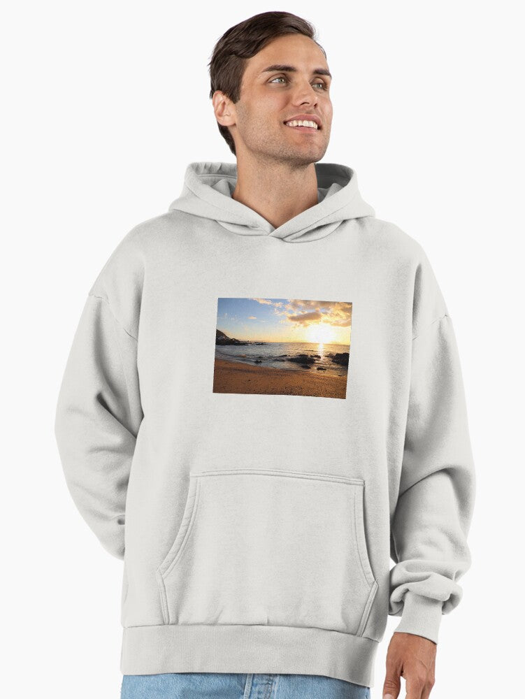 Romantic Sunset Scene Hoodie - Dreamy Couple Aesthetic Oversized Top Bone