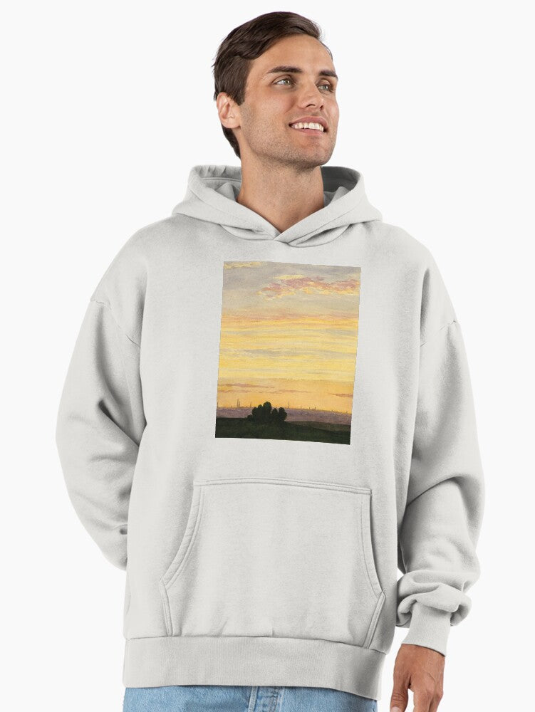 City Skyline Sunset Hoodie - Premium Oversized Urban Art Design Bone