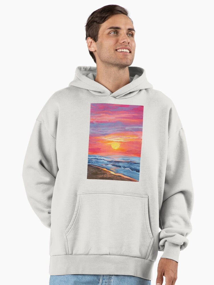 Summer Beach Sunset Hoodie - Premium Oversized Vibrant Surf Wear Bone