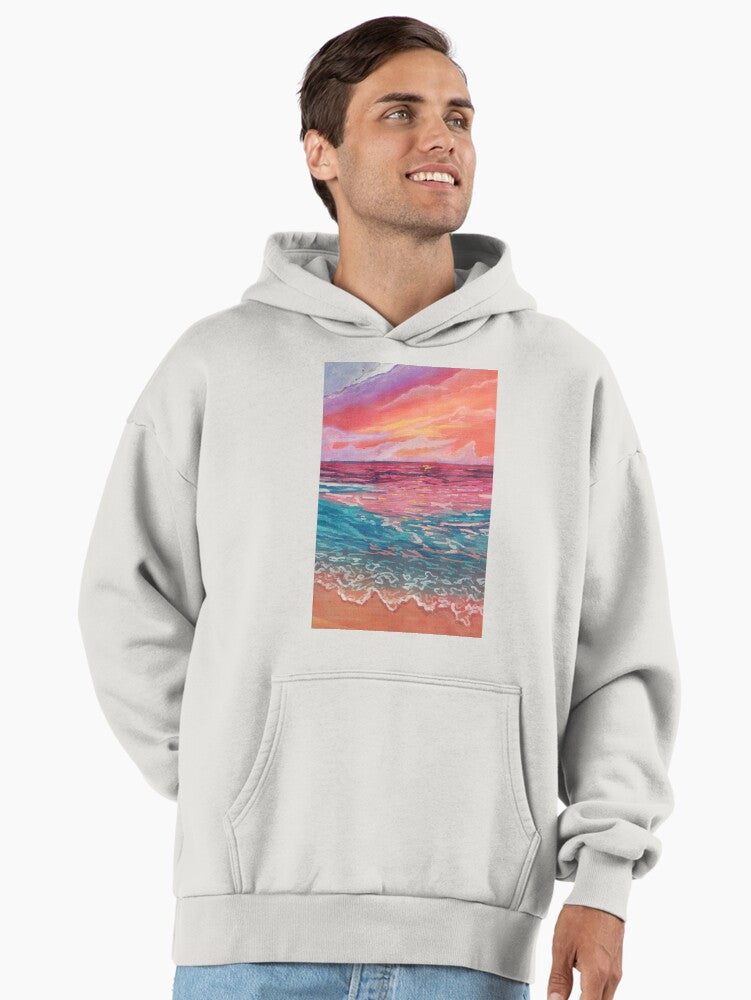 Vibrant Ocean Sunset Hoodie - Premium Oversized Surf Style Top Bone