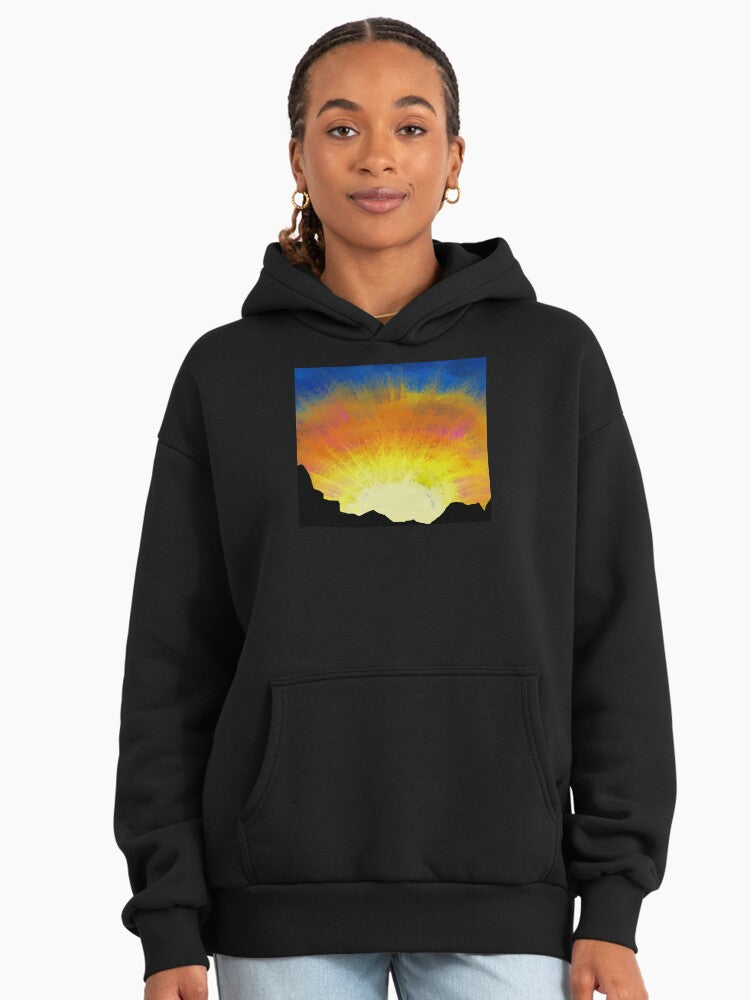 Mountain Sunset Scenery Hoodie - Premium Alpine Wilderness Apparel Black