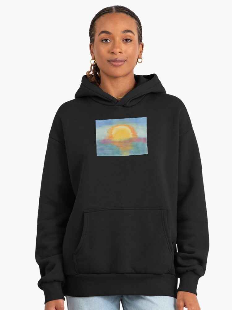 Warm Sunsets Premium Hoodie - Cozy Golden Hour Oversized Apparel Black