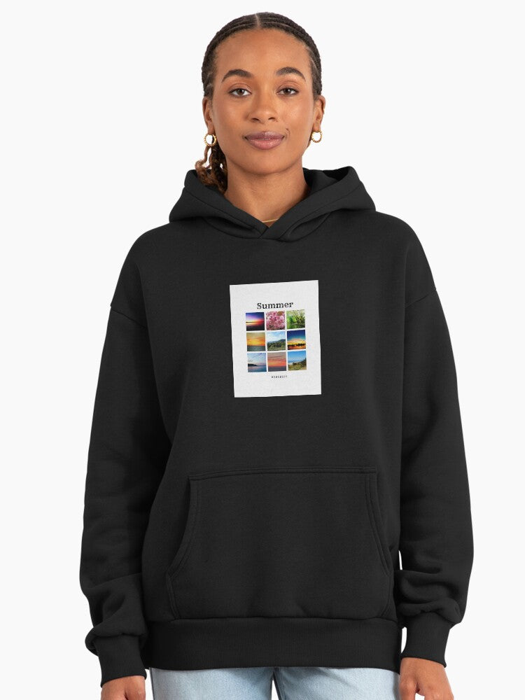 Summer Memories Nature Design Premium Oversized Hoodie Lightweight Black