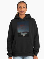 October Sunset 0200 Hoodie - Cozy Evening Glow Oversized Pullover Black
